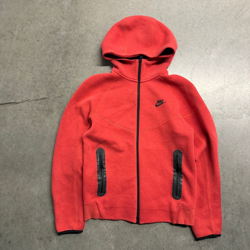 Nike Tech Fleece Full Zip Hoodie Red Black Mens Small Jacket 3663